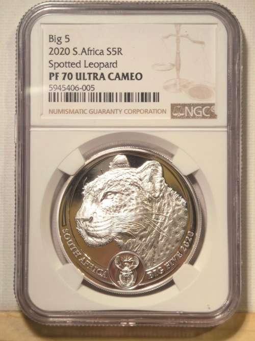 !!!!!!!! SUMMER SALE !!!!!!!!!! 2019 FIVE RAND - BIG 5 LEOPARD -  Graded PF 70 ULTRA CAMEO